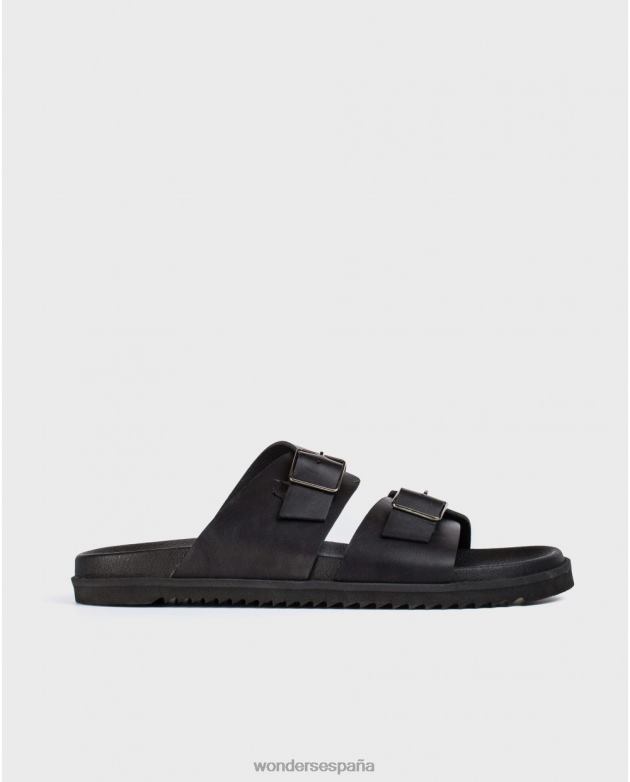 Sandalia piel negra con hebillas hombres Wonders 40486352 calzado