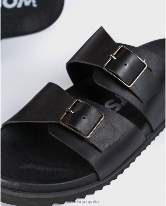 Sandalia piel negra con hebillas hombres Wonders 40486352 calzado