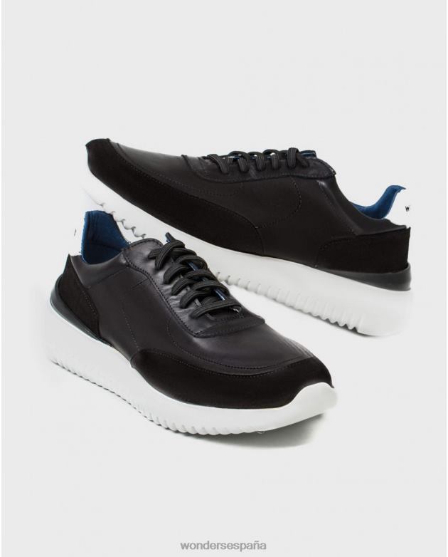 Deportivo negro/piel roto con cierre elástico hombres Wonders 40486451 calzado