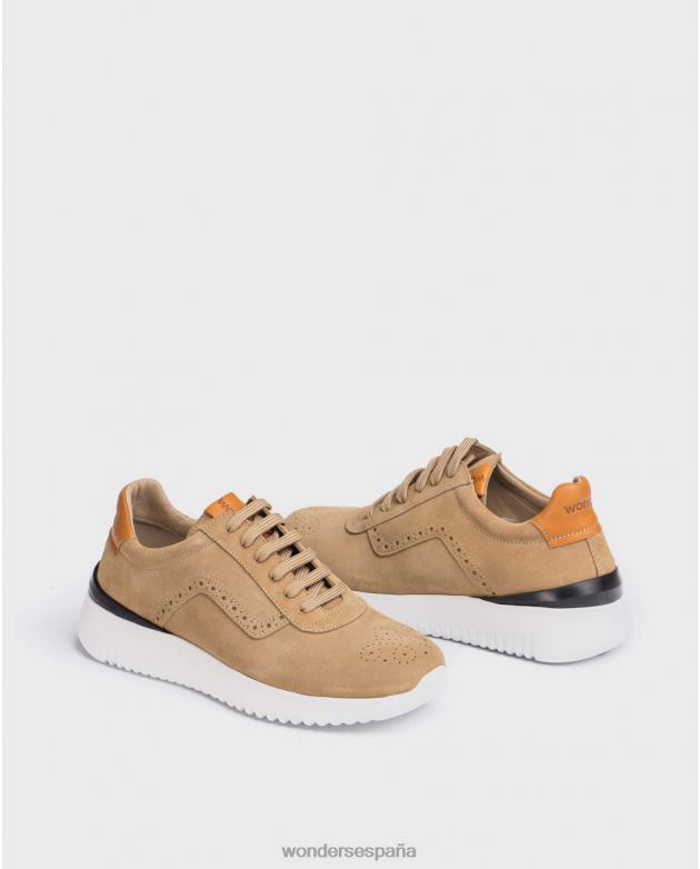 tenis de piel perforada color arena hombres Wonders 40486360 calzado