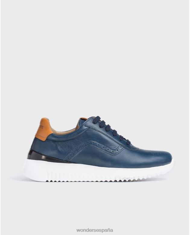 zapatilla de piel perforada marino hombres Wonders 40486359 calzado