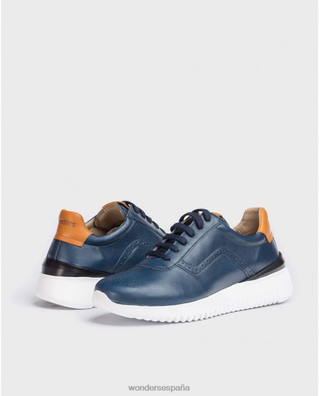 zapatilla de piel perforada marino hombres Wonders 40486359 calzado