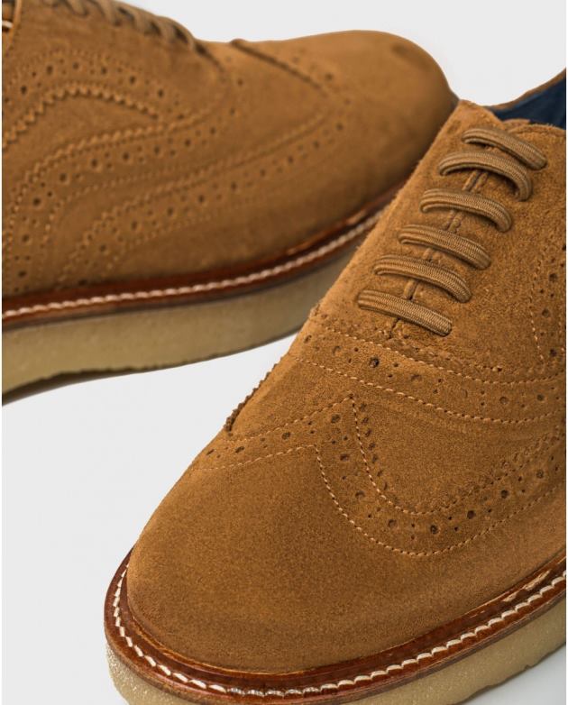 zapato piel camel con detalle brogue hombres Wonders 40486361 calzado