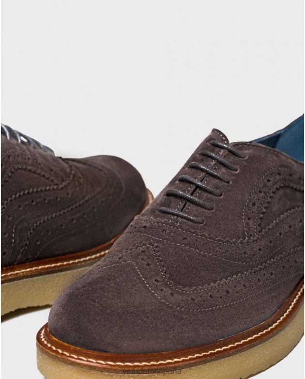 zapato piel gris con detalle brogue hombres Wonders 40486362 calzado