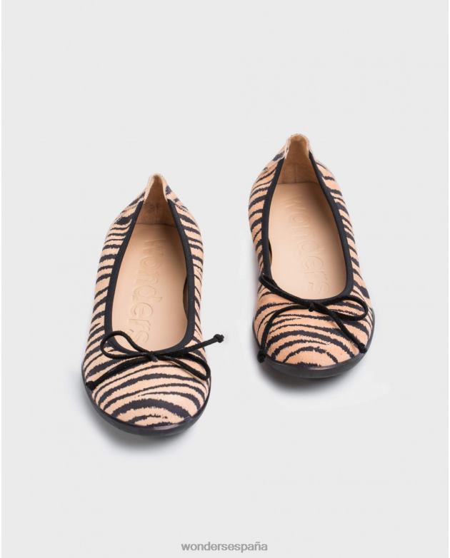bailarina con estampado de cebra salmón/neg y detalle de lazo mujer Wonders 40486441 calzado