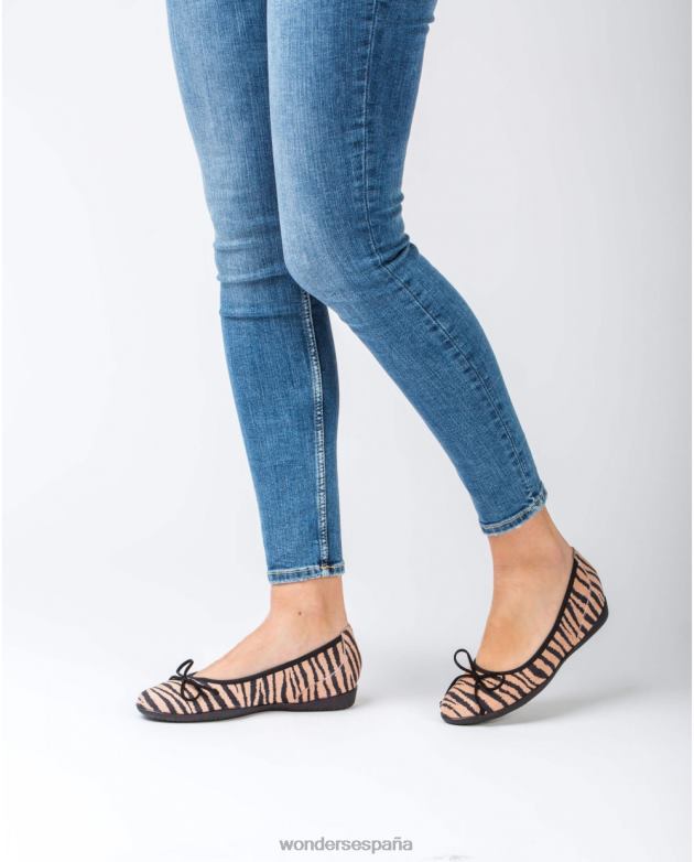 bailarina con estampado de cebra salmón/neg y detalle de lazo mujer Wonders 40486441 calzado