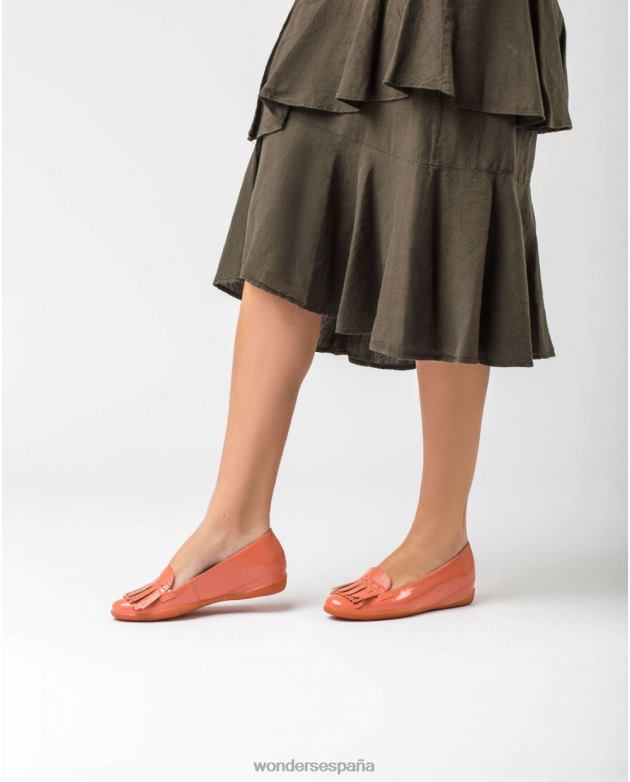 bailarina de piel color salmón con detalle de flecos mujer Wonders 40486424 calzado