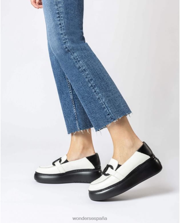 mocasín comienzo blanco leche/negro mujer Wonders 40486240 calzado