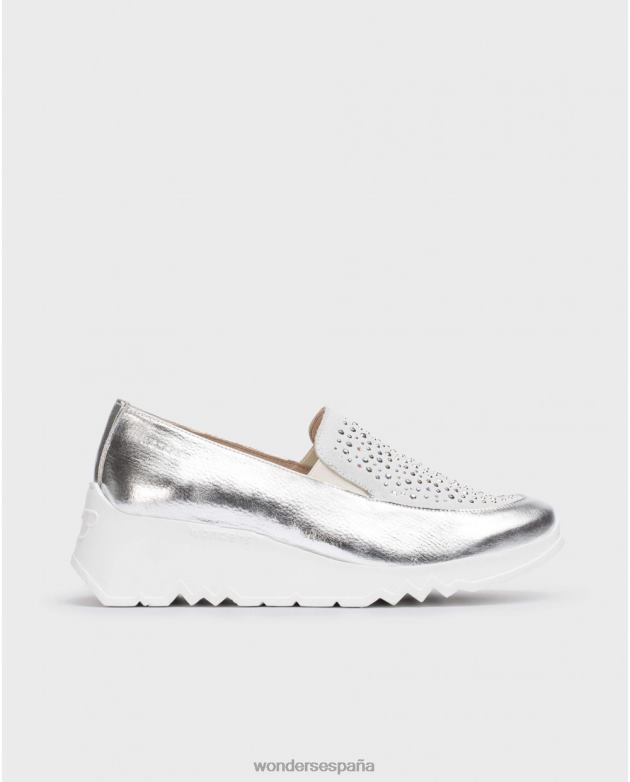 mocasín harrison plata/blan plata mujer Wonders 40486233 calzado