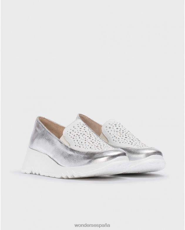 mocasín harrison plata/blan plata mujer Wonders 40486233 calzado