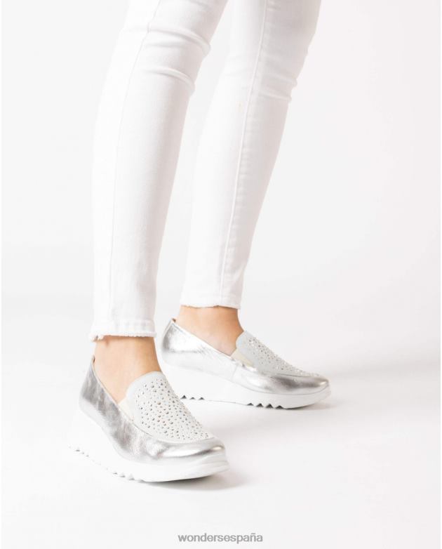 mocasín harrison plata/blan plata mujer Wonders 40486233 calzado