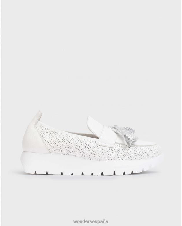 mocasín materia blanco roto/plata mujer Wonders 40486178 calzado