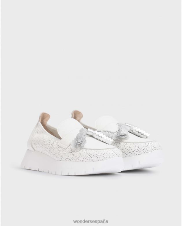 mocasín materia blanco roto/plata mujer Wonders 40486178 calzado