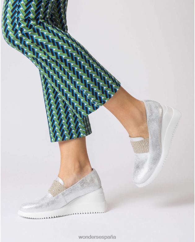 mocasin plata hueso plata mujer Wonders 4048667 calzado