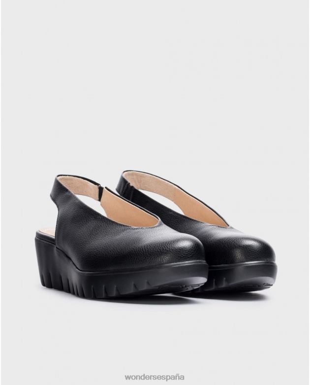 zapato piel negro talón mujer Wonders 40486272 calzado
