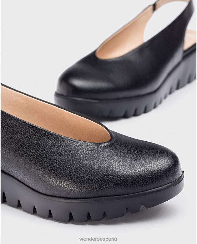 zapato piel negro talón mujer Wonders 40486272 calzado