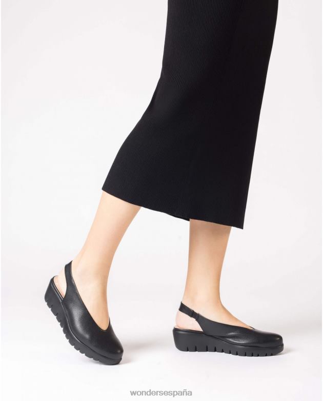 zapato piel negro talón mujer Wonders 40486272 calzado