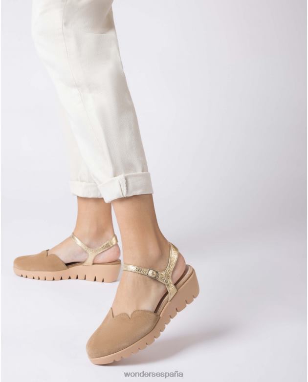 Sandalia caravaca marrón arena/oro mujer Wonders 4048648 calzado