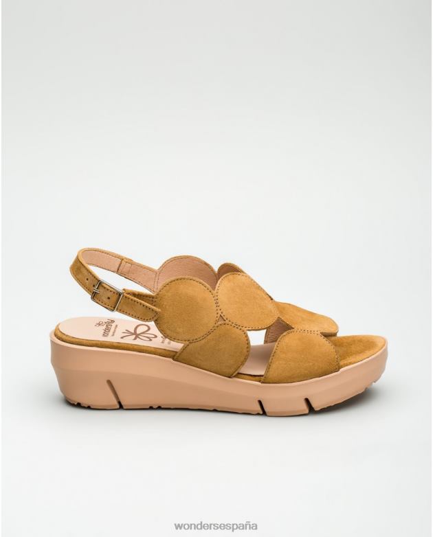 Sandalia de piel de ante color arena con detalle de círculo mujer Wonders 40486455 calzado