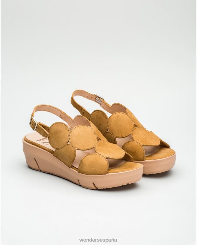 Sandalia de piel de ante color arena con detalle de círculo mujer Wonders 40486455 calzado