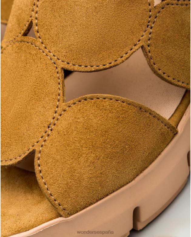Sandalia de piel de ante color arena con detalle de círculo mujer Wonders 40486455 calzado