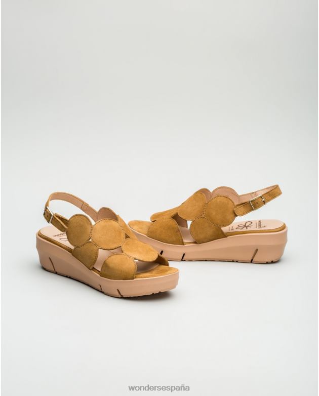 Sandalia de piel de ante color arena con detalle de círculo mujer Wonders 40486455 calzado