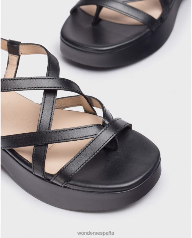 sandalia alana negra negra mujer Wonders 40486275 calzado