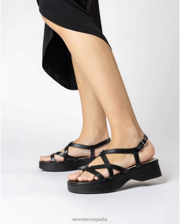 sandalia alana negra negra mujer Wonders 40486275 calzado