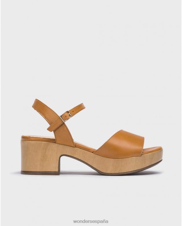 sandalia con cuña de piel conac mujer Wonders 40486317 calzado