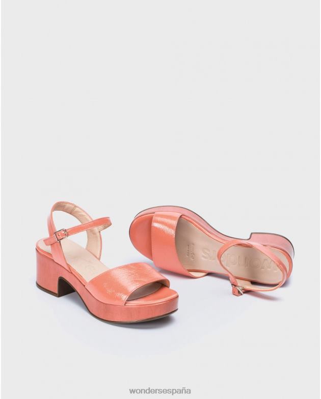 sandalia cuña piel salmón mujer Wonders 40486347 calzado