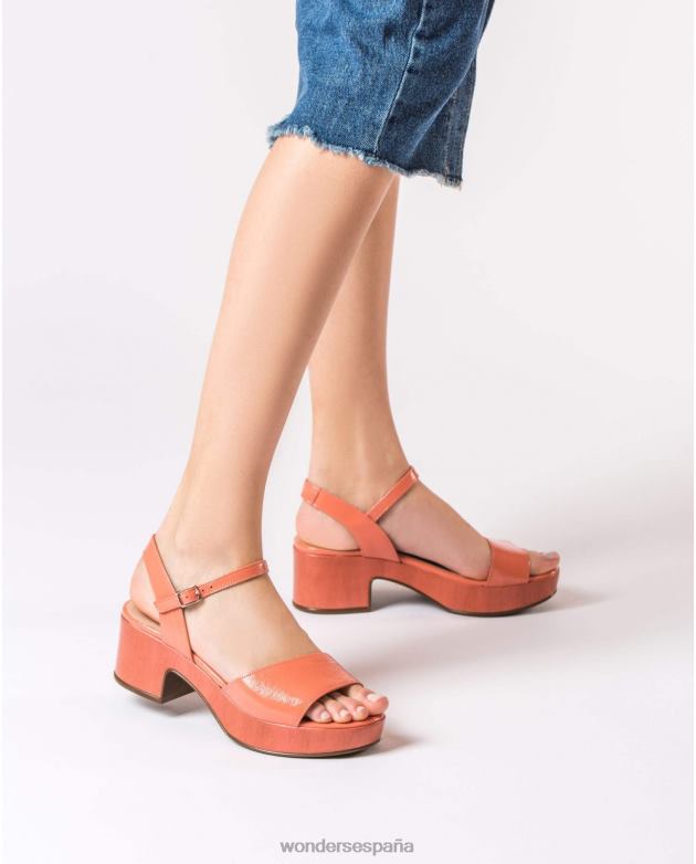 sandalia cuña piel salmón mujer Wonders 40486347 calzado