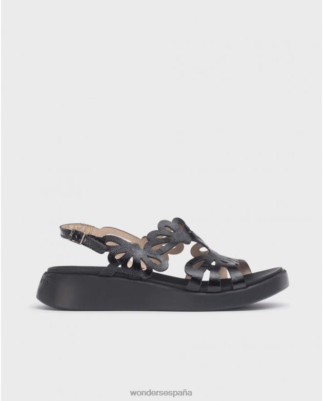 sandalia negra margarita negra mujer Wonders 4048639 calzado