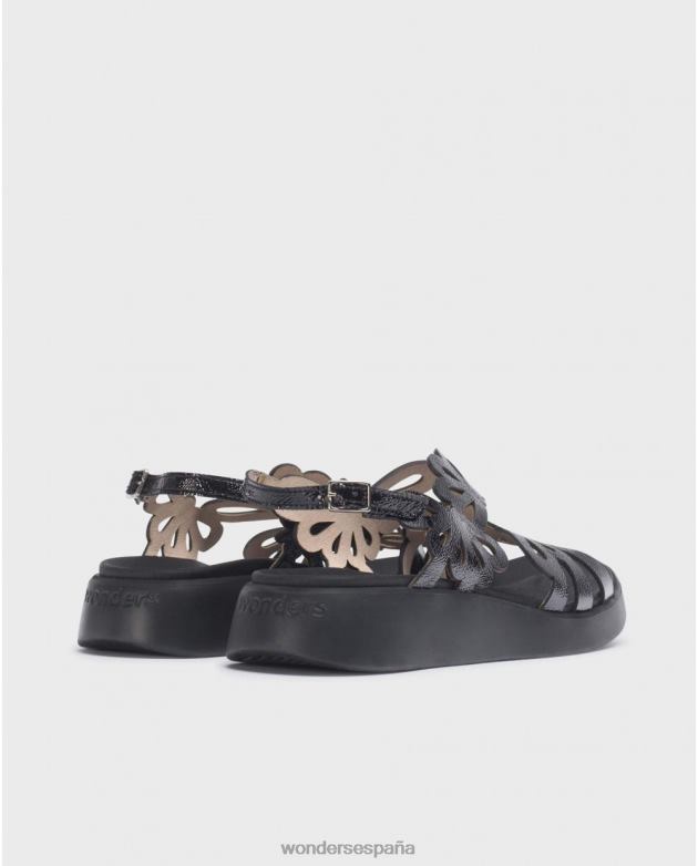 sandalia negra margarita negra mujer Wonders 4048639 calzado