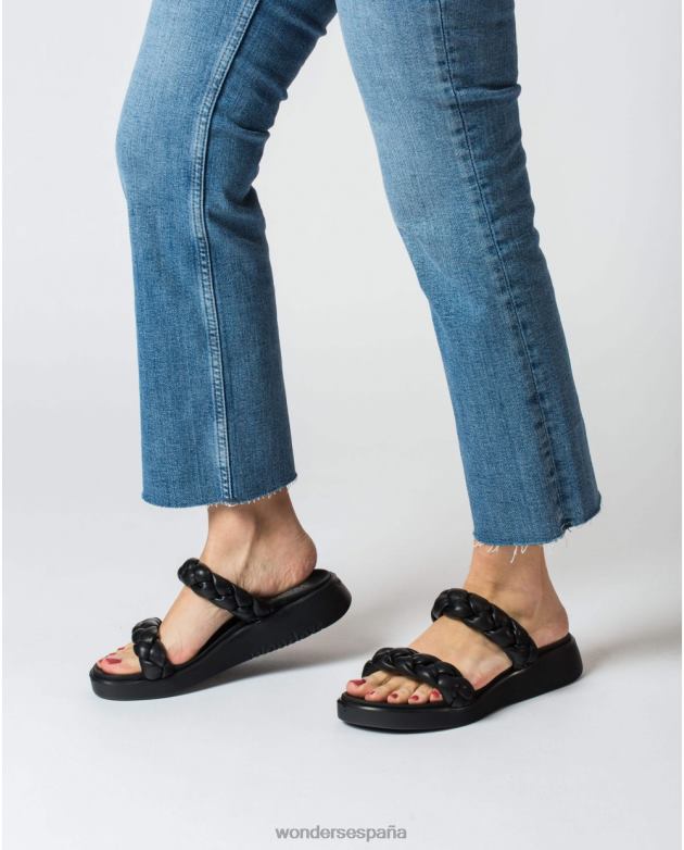 sandalia negra trenzada acolchada mujer Wonders 40486314 calzado