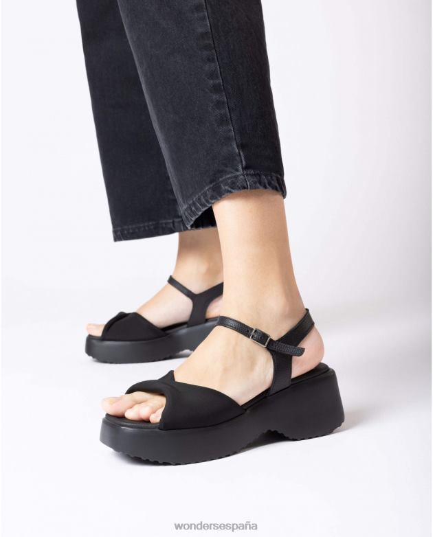 sandalia negro sauce negro mujer Wonders 40486306 calzado