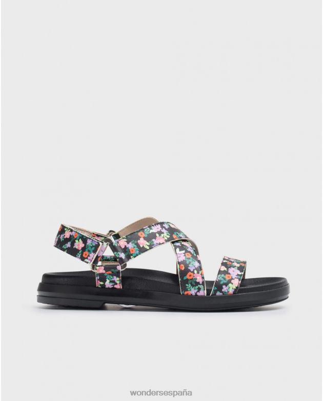 sandalia ola floral negro mujer Wonders 40486325 calzado