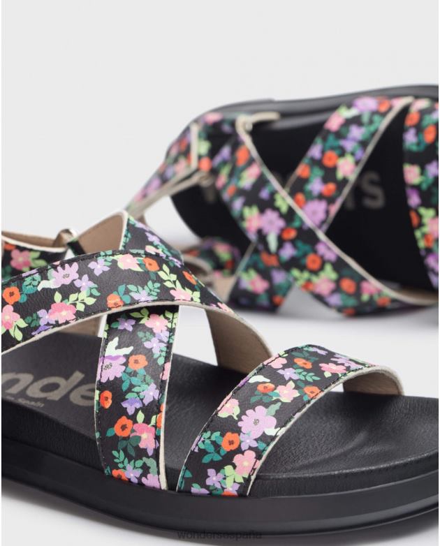 sandalia ola floral negro mujer Wonders 40486325 calzado