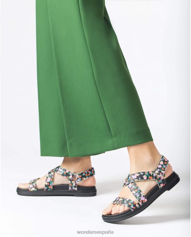 sandalia ola floral negro mujer Wonders 40486325 calzado
