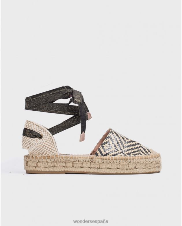 sandalia plana yute negra mujer Wonders 4048689 calzado