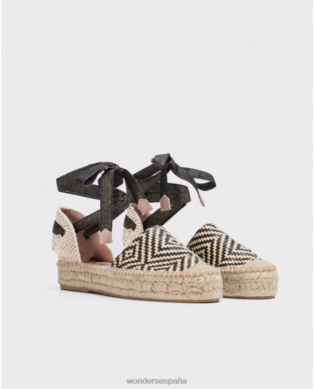 sandalia plana yute negra mujer Wonders 4048689 calzado