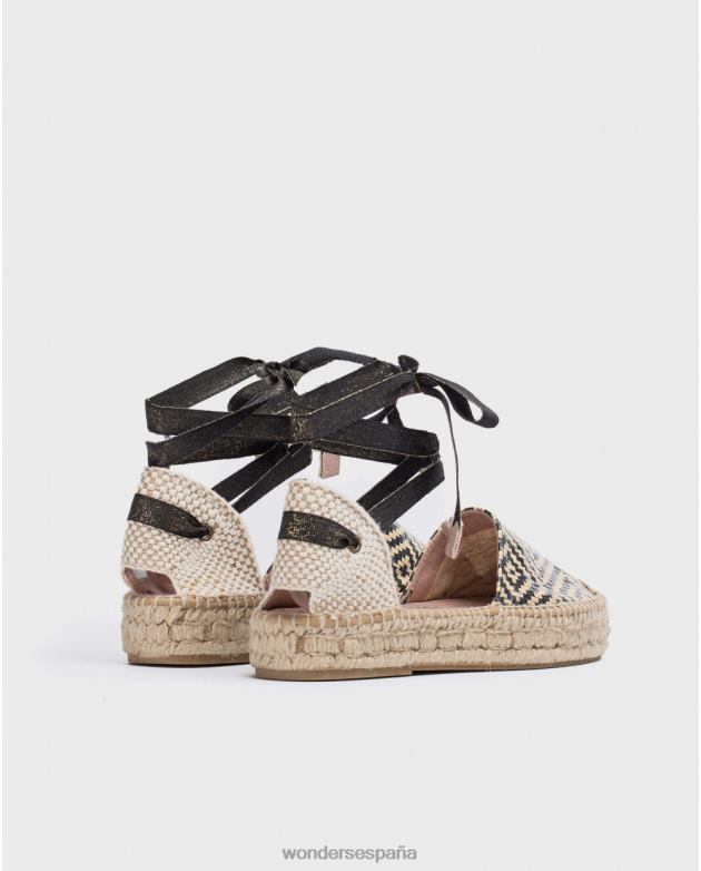 sandalia plana yute negra mujer Wonders 4048689 calzado
