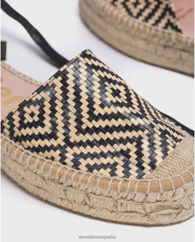 sandalia plana yute negra mujer Wonders 4048689 calzado