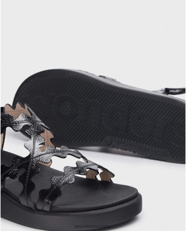 sandalia reina negra negra mujer Wonders 40486309 calzado