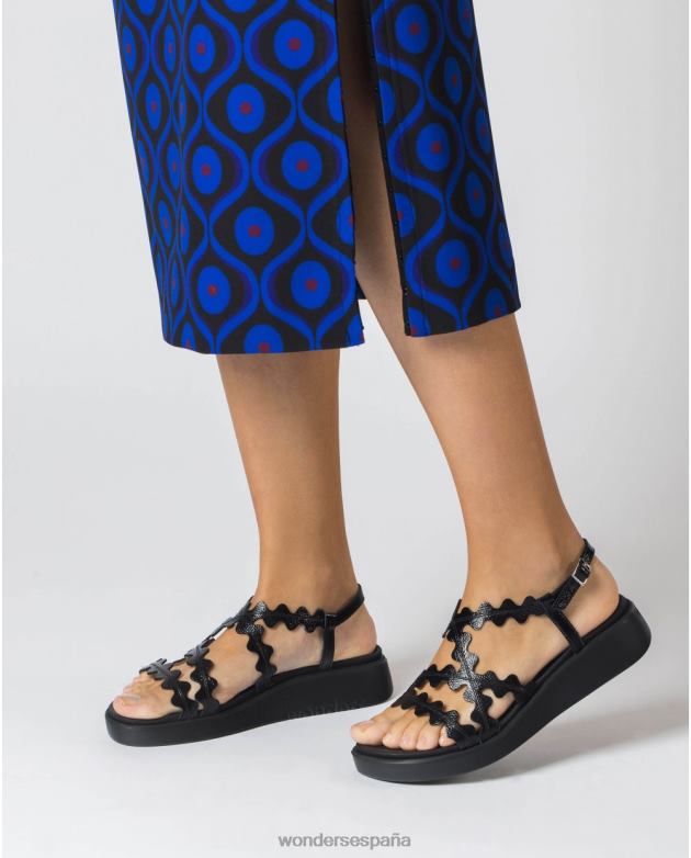 sandalia reina negra negra mujer Wonders 40486309 calzado