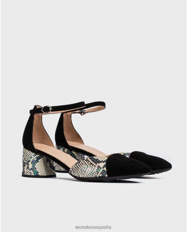 zapato tacón negro/off con pulsera al tobillo mujer Wonders 40486434 calzado