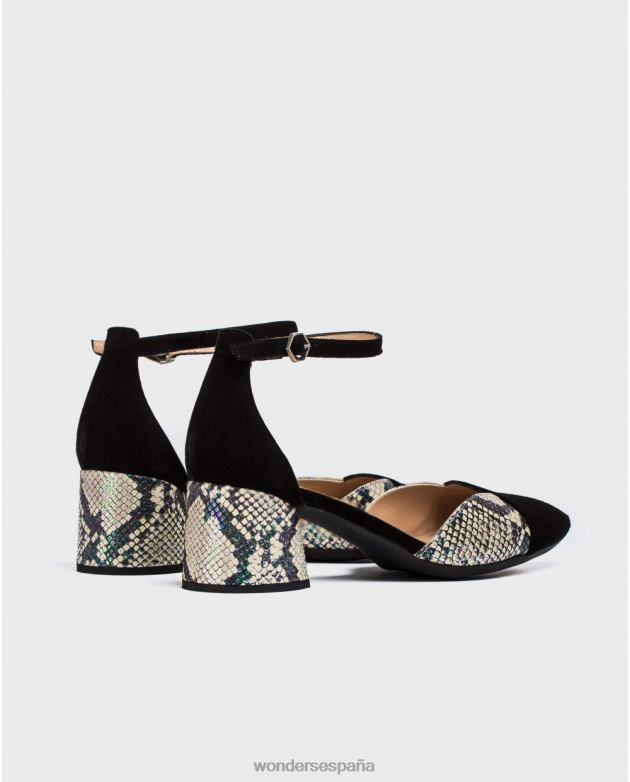 zapato tacón negro/off con pulsera al tobillo mujer Wonders 40486434 calzado