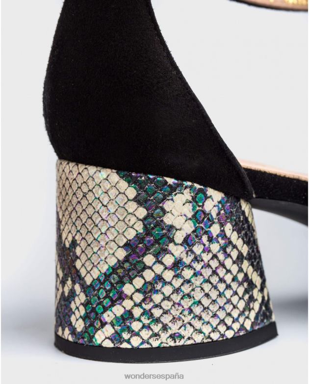 zapato tacón negro/off con pulsera al tobillo mujer Wonders 40486434 calzado