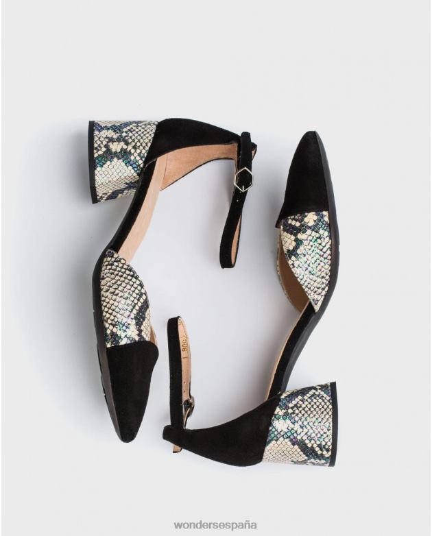 zapato tacón negro/off con pulsera al tobillo mujer Wonders 40486434 calzado