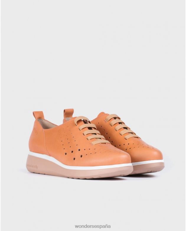deportivas de piel color salmón con detalle de elástico mujer Wonders 40486422 calzado