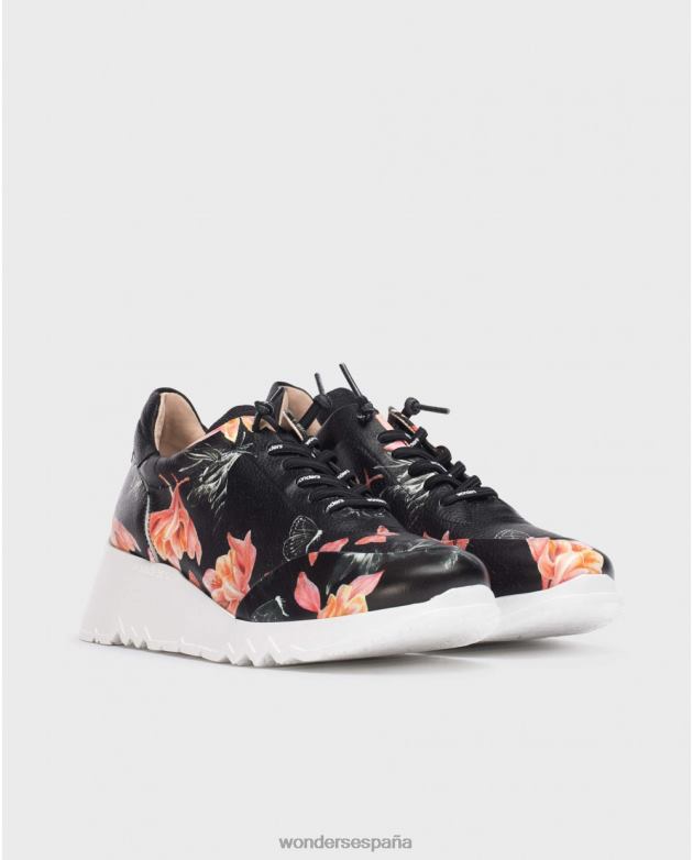 zapatilla negra floral glam mujer Wonders 40486334 calzado